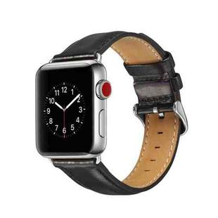 For Apple Watch Series 7 45mm / 6 & SE & 5 & 4 44mm / 3 & 2 & 1 42mm Crazy Horse Texture Top-grain Leather Watch Band(Black)