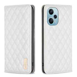 For Xiaomi Poco F5 5G / Redmi Note 12 Turbo Diamond Lattice Magnetic Leather Flip Phone Case(White)