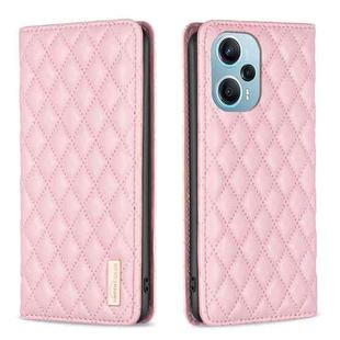 For Xiaomi Poco F5 5G / Redmi Note 12 Turbo Diamond Lattice Magnetic Leather Flip Phone Case(Pink)