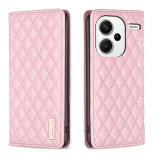 For Xiaomi Redmi Note 13 Pro+ 5G Diamond Lattice Magnetic Leather Flip Phone Case(Pink)