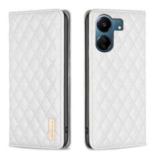 For Xiaomi Redmi 13C Diamond Lattice Magnetic Leather Flip Phone Case(White)