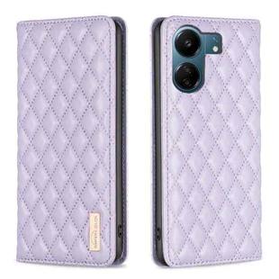 For Xiaomi Redmi 13C Diamond Lattice Magnetic Leather Flip Phone Case(Purple)