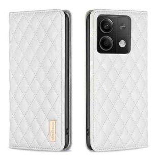 For Xiaomi Redmi Note 13 4G Global Diamond Lattice Magnetic Leather Flip Phone Case(White)