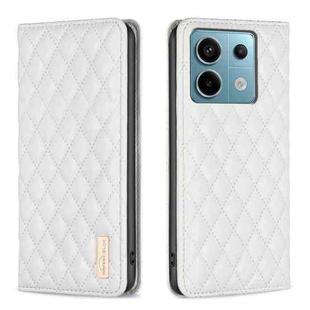 For Xiaomi Poco M6 Pro 4G Diamond Lattice Magnetic Leather Flip Phone Case(White)