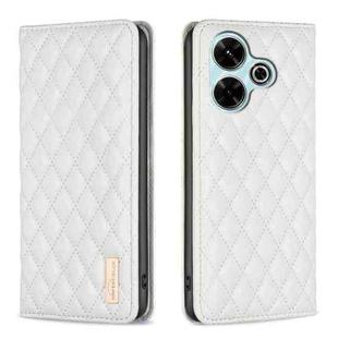 For Xiaomi Poco M6 4G / Redmi 13 4G Diamond Lattice Magnetic Leather Flip Phone Case(White)