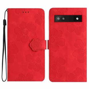 For Google Pixel 7a Flower Embossing Pattern Leather Phone Case(Red)