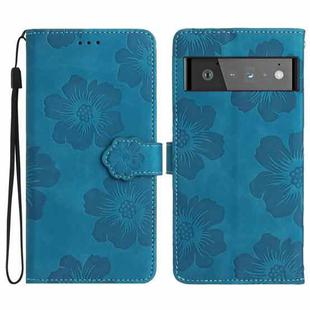 For Google Pixel 6 Pro Flower Embossing Pattern Leather Phone Case(Blue)