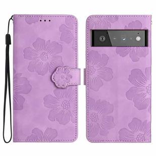 For Google Pixel 6 Pro Flower Embossing Pattern Leather Phone Case(Purple)