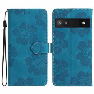 For Google Pixel 6a Flower Embossing Pattern Leather Phone Case(Blue)