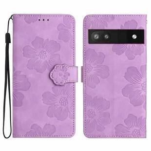 For Google Pixel 6a Flower Embossing Pattern Leather Phone Case(Purple)