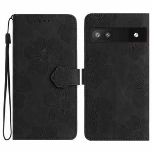 For Google Pixel 6a Flower Embossing Pattern Leather Phone Case(Black)