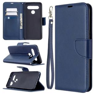 For LG K61 Retro Lambskin Texture Pure Color Horizontal Flip PU Leather Case with Holder & Card Slots & Wallet & Lanyard(Blue)