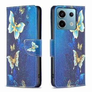 For Xiaomi Redmi Note 13 Pro Colored Drawing Pattern Leather Phone Case(Gold Butterfly)