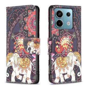 For Xiaomi Redmi Note 13 Pro Colored Drawing Pattern Leather Phone Case(Flowers Elephant)