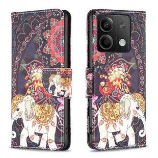For Xiaomi Redmi Note 13 Colored Drawing Pattern Leather Phone Case(Flowers Elephant)