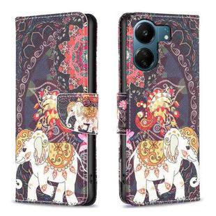 For Xiaomi Redmi 13C Colored Drawing Pattern Leather Phone Case(Flowers Elephant)