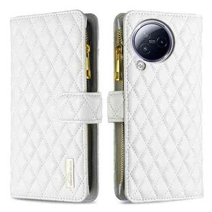 For Xiaomi Civi 3 5G Diamond Lattice Zipper Wallet Leather Flip Phone Case(White)