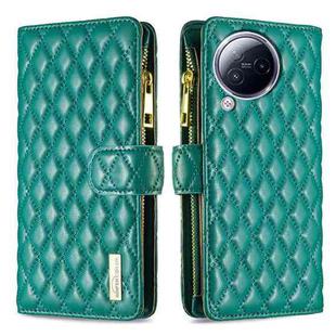 For Xiaomi Civi 3 5G Diamond Lattice Zipper Wallet Leather Flip Phone Case(Green)