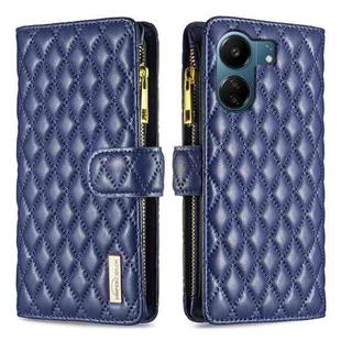 For Xiaomi Redmi 13C Diamond Lattice Zipper Wallet Leather Flip Phone Case(Blue)