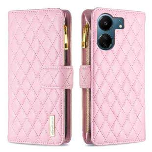 For Xiaomi Redmi 13C Diamond Lattice Zipper Wallet Leather Flip Phone Case(Pink)