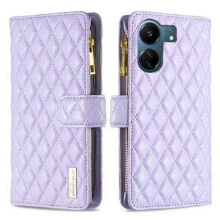 For Xiaomi Redmi 13C Diamond Lattice Zipper Wallet Leather Flip Phone Case(Purple)