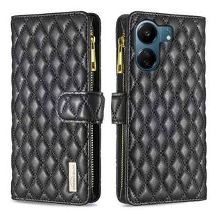 For Xiaomi Redmi 13C Diamond Lattice Zipper Wallet Leather Flip Phone Case(Black)