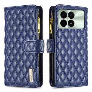 For Xiaomi Redmi K70E Diamond Lattice Zipper Wallet Leather Flip Phone Case(Blue)