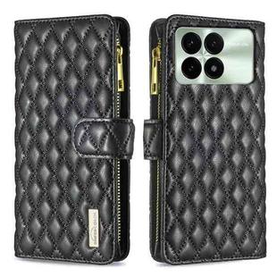 For Xiaomi Redmi K70E Diamond Lattice Zipper Wallet Leather Flip Phone Case(Black)