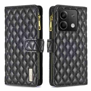 For Xiaomi Redmi Note 13 4G Global Diamond Lattice Zipper Wallet Leather Flip Phone Case(Black)