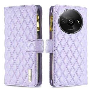 For Xiaomi Redmi A3 Diamond Lattice Zipper Wallet Leather Flip Phone Case(Purple)