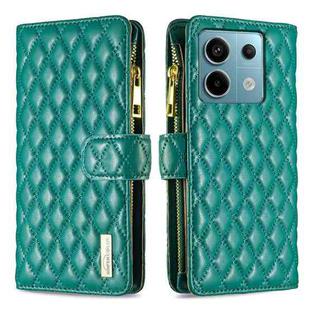 For Xiaomi Poco M6 Pro 4G Diamond Lattice Zipper Wallet Leather Flip Phone Case(Green)