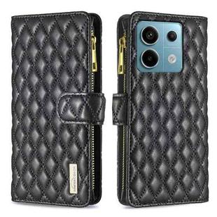 For Xiaomi Poco M6 Pro 4G Diamond Lattice Zipper Wallet Leather Flip Phone Case(Black)