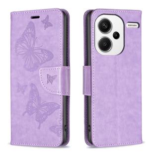 For Xiaomi Redmi Note 13 Pro+ 5G Two Butterflies Embossing Leather Phone Case(Purple)