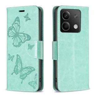 For Xiaomi Redmi Note 13 Two Butterflies Embossing Leather Phone Case(Green)