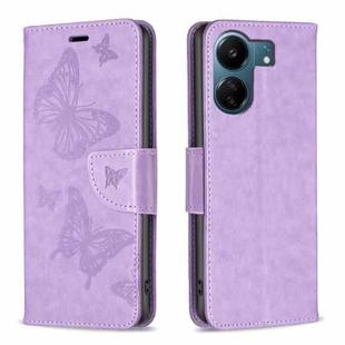 For Xiaomi Redmi 13C Two Butterflies Embossing Leather Phone Case(Purple)