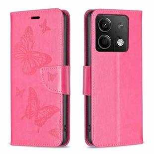 For Xiaomi Redmi Note 13 4G Global Two Butterflies Embossing Leather Phone Case(Rose Red)