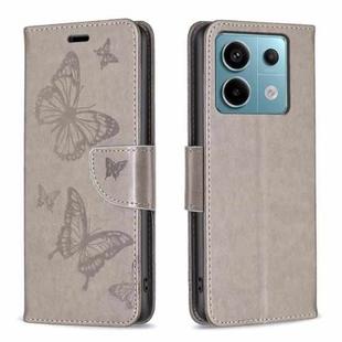 For Xiaomi Poco M6 Pro 4G Two Butterflies Embossing Leather Phone Case(Grey)