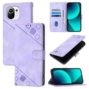 For Xiaomi Mi 11 Skin Feel Embossed Leather Phone Case(Light Purple)