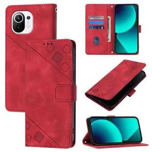 For Xiaomi Mi 11 Skin Feel Embossed Leather Phone Case(Red)