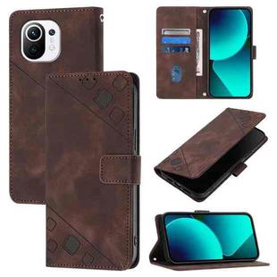 For Xiaomi Mi 11 Skin Feel Embossed Leather Phone Case(Brown)