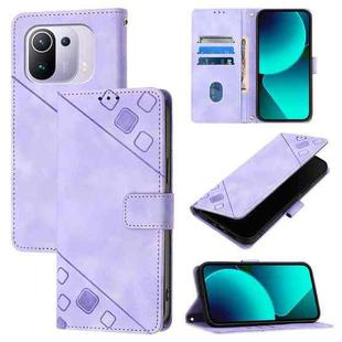 For Xiaomi Mi 11 Pro Skin Feel Embossed Leather Phone Case(Light Purple)