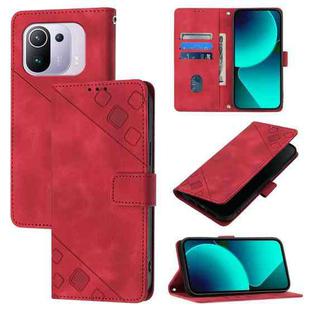 For Xiaomi Mi 11 Pro Skin Feel Embossed Leather Phone Case(Red)