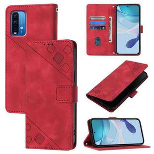 For Xiaomi Poco M3 / Redmi 9 Power Skin Feel Embossed Leather Phone Case(Red)