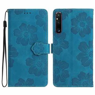 For Sony Xperia 1 V Flower Embossing Pattern Leather Phone Case(Blue)