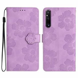 For Sony Xperia 1 V Flower Embossing Pattern Leather Phone Case(Purple)