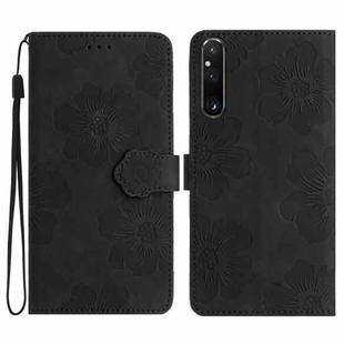 For Sony Xperia 1 V Flower Embossing Pattern Leather Phone Case(Black)