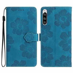 For Sony Xperia 5 Flower Embossing Pattern Leather Phone Case(Blue)