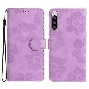 For Sony Xperia 5 Flower Embossing Pattern Leather Phone Case(Purple)