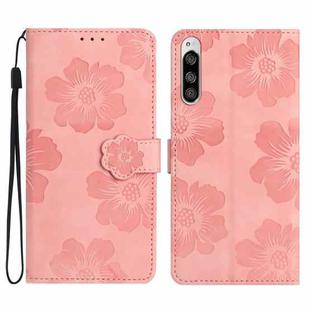 For Sony Xperia 5 Flower Embossing Pattern Leather Phone Case(Pink)
