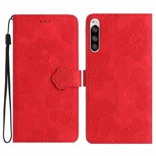 For Sony Xperia 5 Flower Embossing Pattern Leather Phone Case(Red)